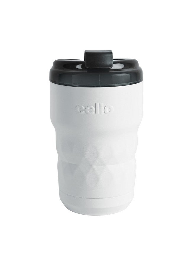 Cello CELLO Nomad Stainless Steel Vacum Insulated Mug, 350ml, White | Anti-Slip Diamond Grip | Prolonged Hours Hot & Cold | Spill Proof & Easy to Sip Travel Mug | Tea & Juice Mug | Soup Flask | Water Flask - Image 1