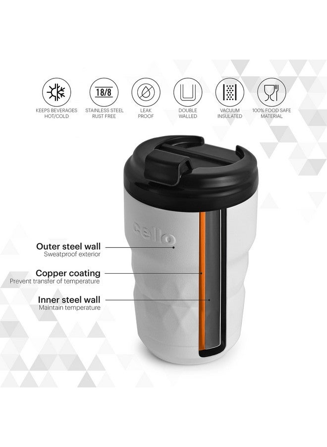 Cello CELLO Nomad Stainless Steel Vacum Insulated Mug, 350ml, White | Anti-Slip Diamond Grip | Prolonged Hours Hot & Cold | Spill Proof & Easy to Sip Travel Mug | Tea & Juice Mug | Soup Flask | Water Flask - Image 2