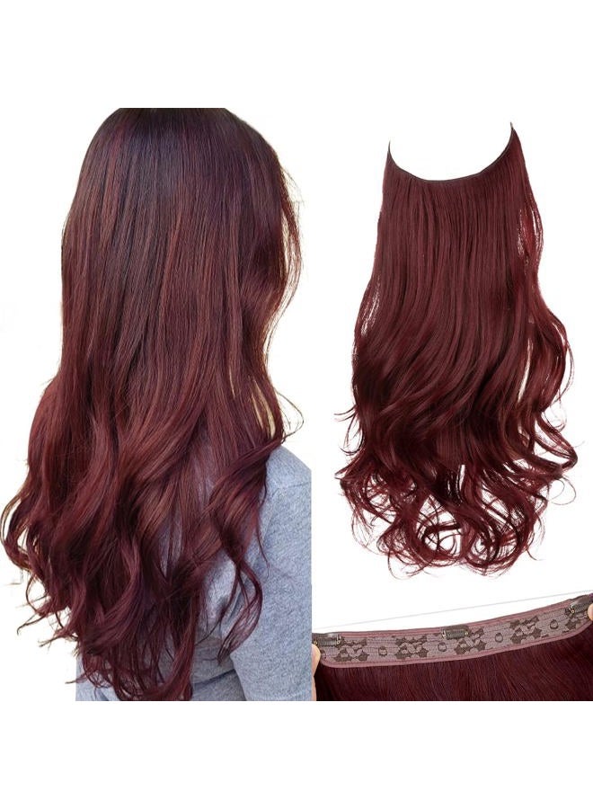 SARLA إضافات شعر خفية بلون بورغندي مع 3 مشابك، قطعة شعر صناعية طويلة ومجعدة، رأس شفاف قابل للتعديل للنساء بطول 18 بوصة، لون أحمر نبيذ - Image 1