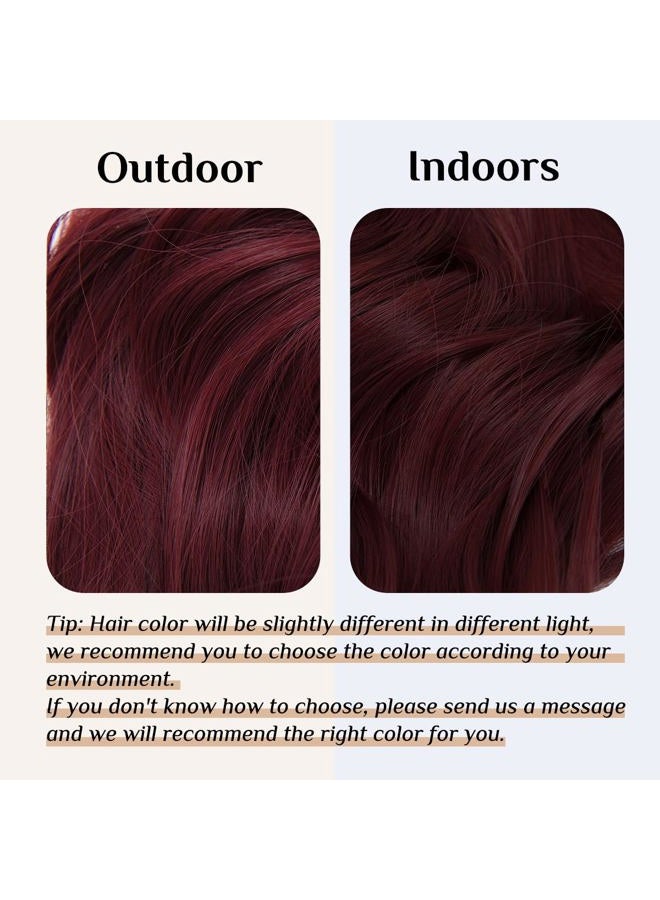 SARLA إضافات شعر خفية بلون بورغندي مع 3 مشابك، قطعة شعر صناعية طويلة ومجعدة، رأس شفاف قابل للتعديل للنساء بطول 18 بوصة، لون أحمر نبيذ - Image 2