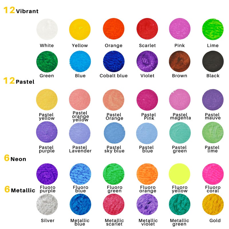 Artecho Tempera Paint Sticks, 36 Colors Washable Paint Sticks Including 12 Vibrant Colors, 12 Pastel Colors, 6 Neon Colors and 6 Metallic Colors - Image 2