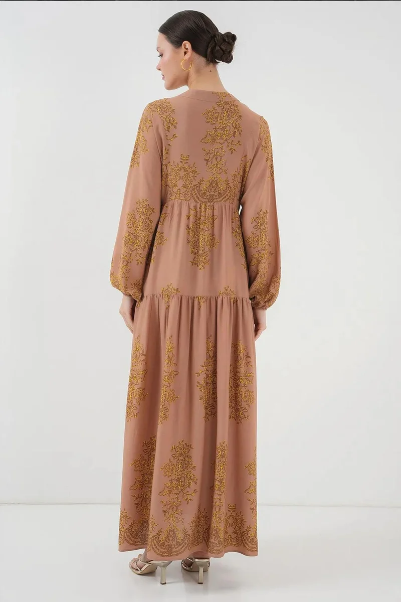 Big Dart taupe BDART Printed V-Neck Maxi Dress with Button Closure for Women | Best Price UAE