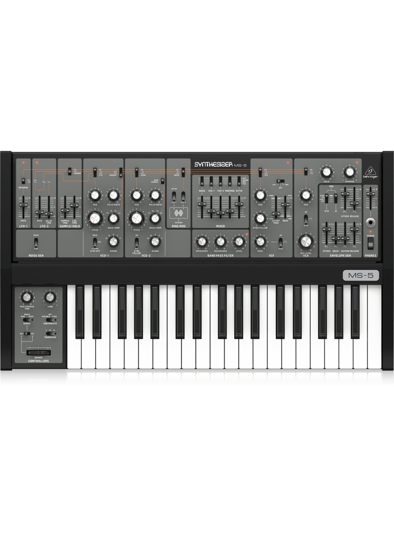 behringer MS5-BEH Analog Synthesizer with 37 Full-Size Keys, 2 VCOs, Multi-Mode VCF, VCA, 2 LFOs, 2 Envelopes and Ring Modulator - Image 2