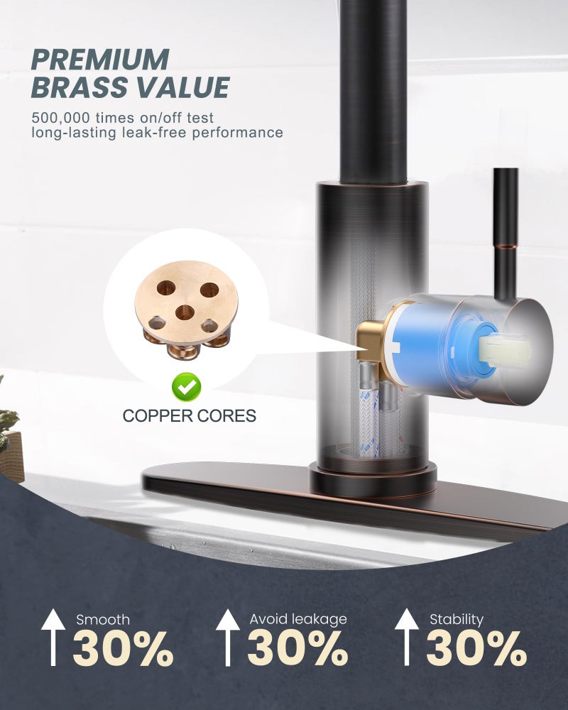 WOWOW Oil-Rubbed Bronze Kitchen Faucet with Soap Dispenser, WOWOW Stainless Steel Kitchen Faucets for Sink, Pull Down Kitchen Faucet Single Handle High Arc Kitchen Sink Faucet with Deck-Plate - Image 5