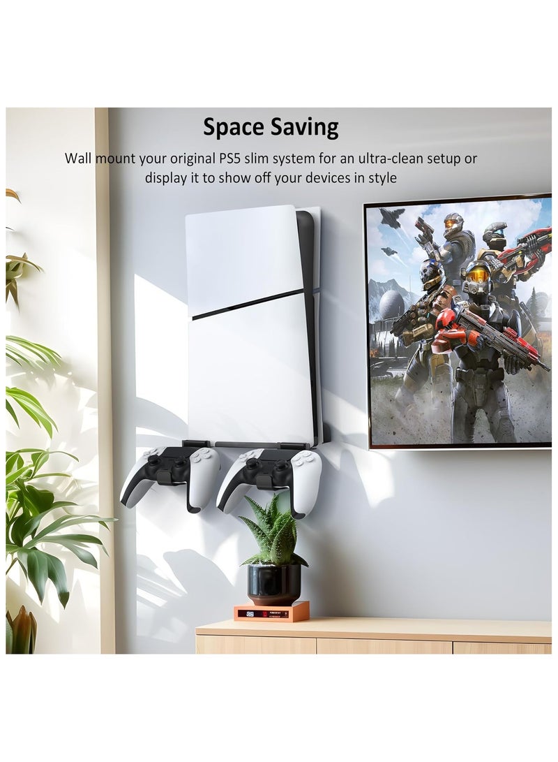 Wall Mount for PS5 Slim Disc u0026 Digital Edition,Upgraded Floating Wall Mount Stand with 2 Removable Controller Holder,Enhanced Heat Dissipation, PS5 Wall Mount Stand For PS5 Slim Accessories,Black - Image 2