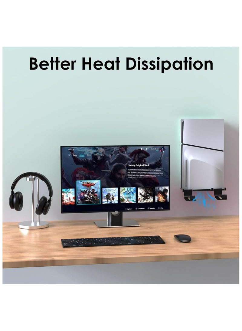 Wall Mount for PS5 Slim Disc u0026 Digital Edition,Upgraded Floating Wall Mount Stand with 2 Removable Controller Holder,Enhanced Heat Dissipation, PS5 Wall Mount Stand For PS5 Slim Accessories,Black - Image 5