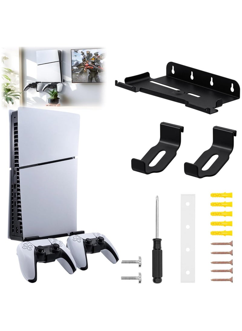 Wall Mount for PS5 Slim Disc u0026 Digital Edition,Upgraded Floating Wall Mount Stand with 2 Removable Controller Holder,Enhanced Heat Dissipation, PS5 Wall Mount Stand For PS5 Slim Accessories,Black - Image 1