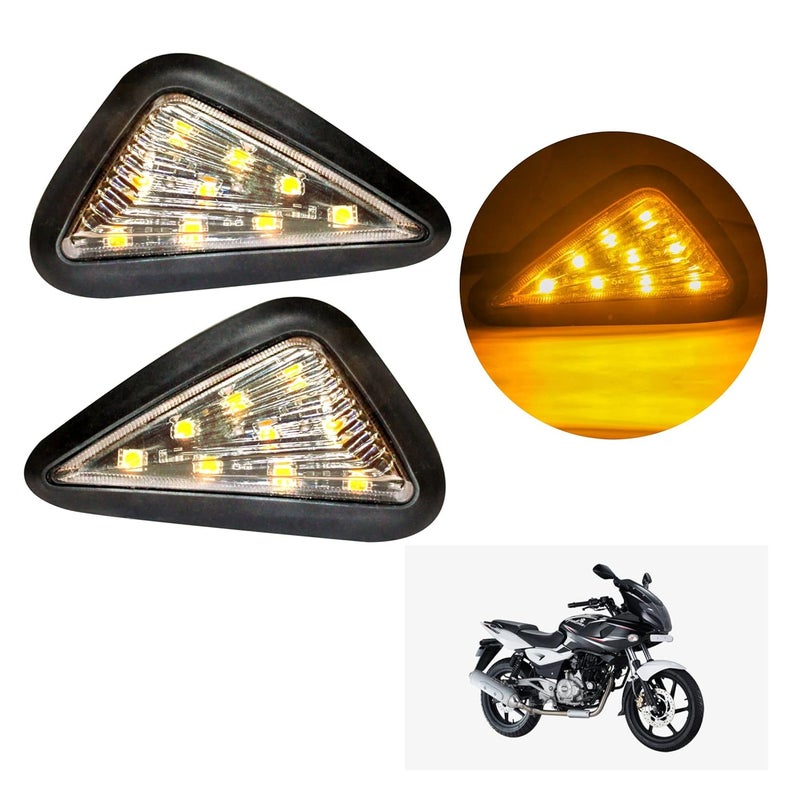 Asryd إشارات دوران دراجة نارية مثلثية مدفونة مع ضوء LED برتقالي مقاوم للماء (عبوة من 2) لدراجة باجاج بولسار 220 F، أسود - Image 1