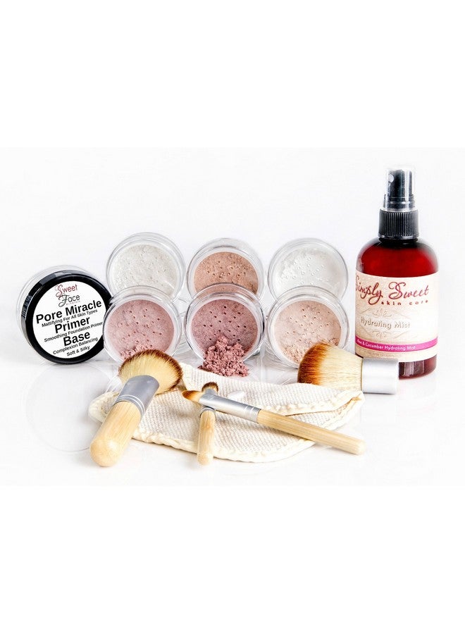 Sweet Face Minerals Flawless Complexion Kit (Light) Full Size Mineral Makeup Set Matte Foundation Bare Face Sheer Powder Cover - Image 1
