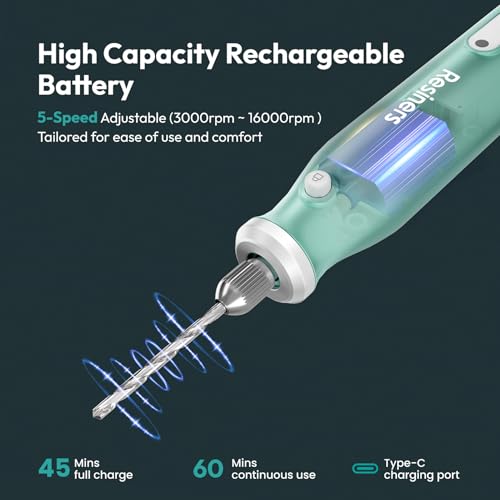 Resiners Cordless Rotary Tool Kit, Electric Resin Drill & Polishing Kit, 5-Speed Adjustable, 54pcs Jewelry Making Kit, Professional Machine for Resin Molding, Manicure, Wooden DIY Crafts - Image 3