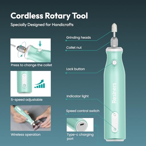 Resiners Cordless Rotary Tool Kit, Electric Resin Drill & Polishing Kit, 5-Speed Adjustable, 54pcs Jewelry Making Kit, Professional Machine for Resin Molding, Manicure, Wooden DIY Crafts - Image 2