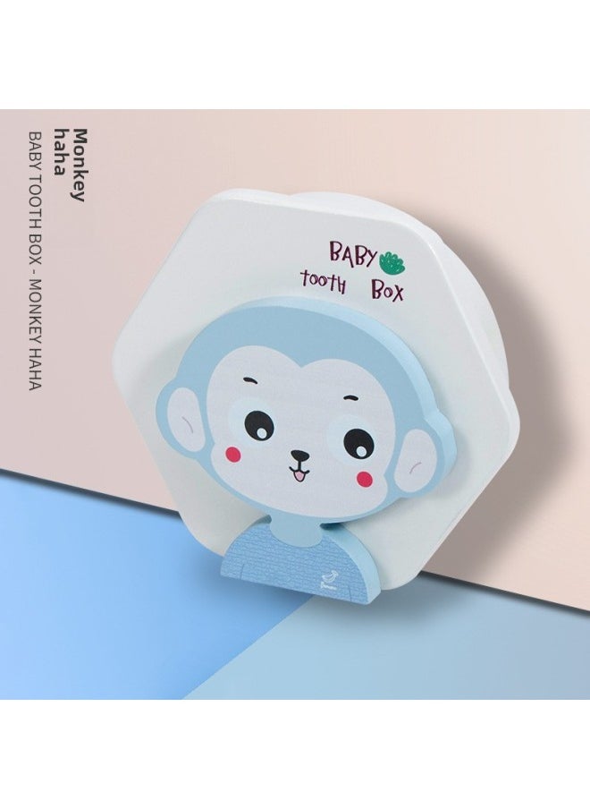 Generic Wooden Children's Teeth Storage Box Baby Nail Clippers Weekly Commemorative Belly Button Collection Box For 1-3-5 Years Old-Specifications:Blue Monkey Milk Box  - Image 1