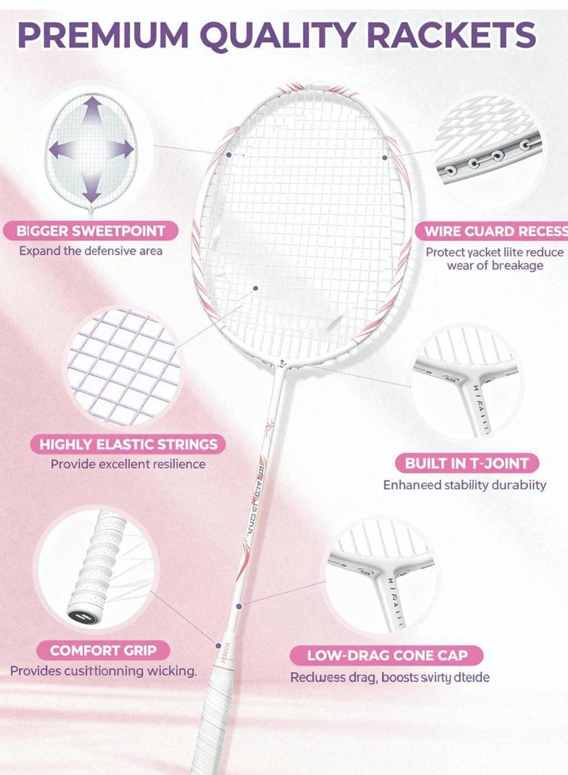 Splendors 1-Piece Badminton Racquet Set Pink Carbon Fiber Lightweight 77 Grams 25 LBS Tension Professional Racquet For Outdoor Sport With 2 Shuttlecocks 1 Replacement Racket Grip Tape 1 Random-colored Carry Bag - Image 2
