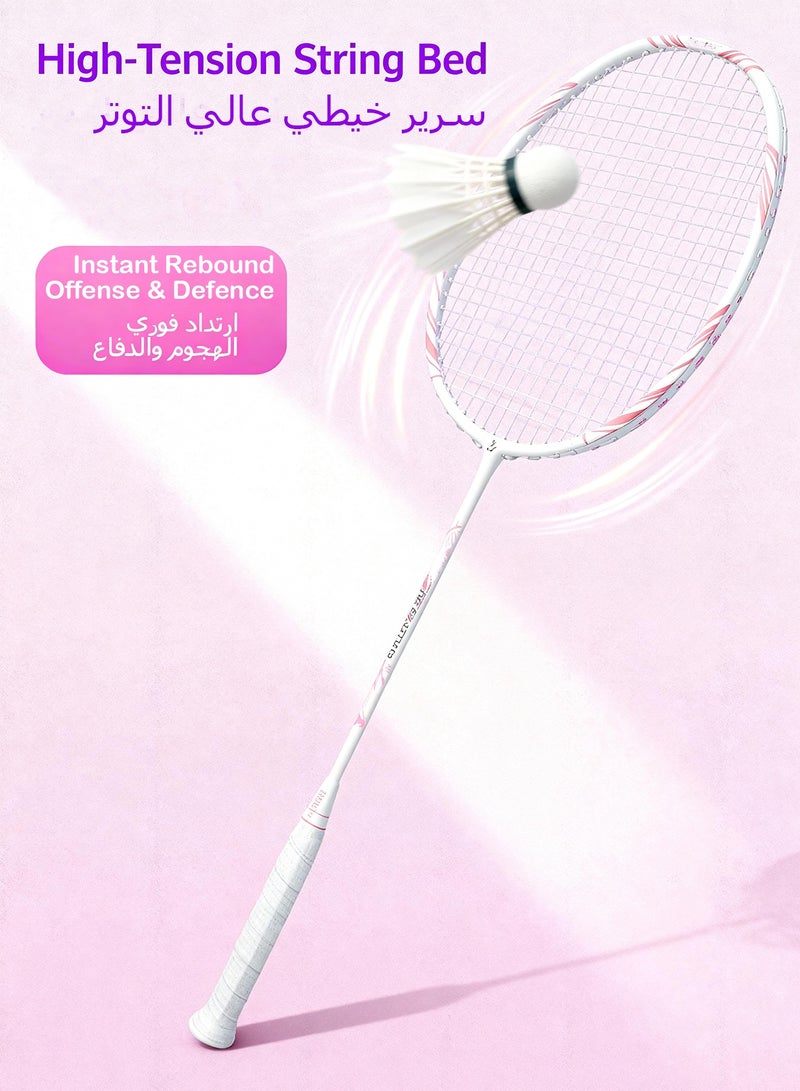 Splendors 1-Piece Badminton Racquet Set Pink Carbon Fiber Lightweight 77 Grams 25 LBS Tension Professional Racquet For Outdoor Sport With 2 Shuttlecocks 1 Replacement Racket Grip Tape 1 Random-colored Carry Bag - Image 3