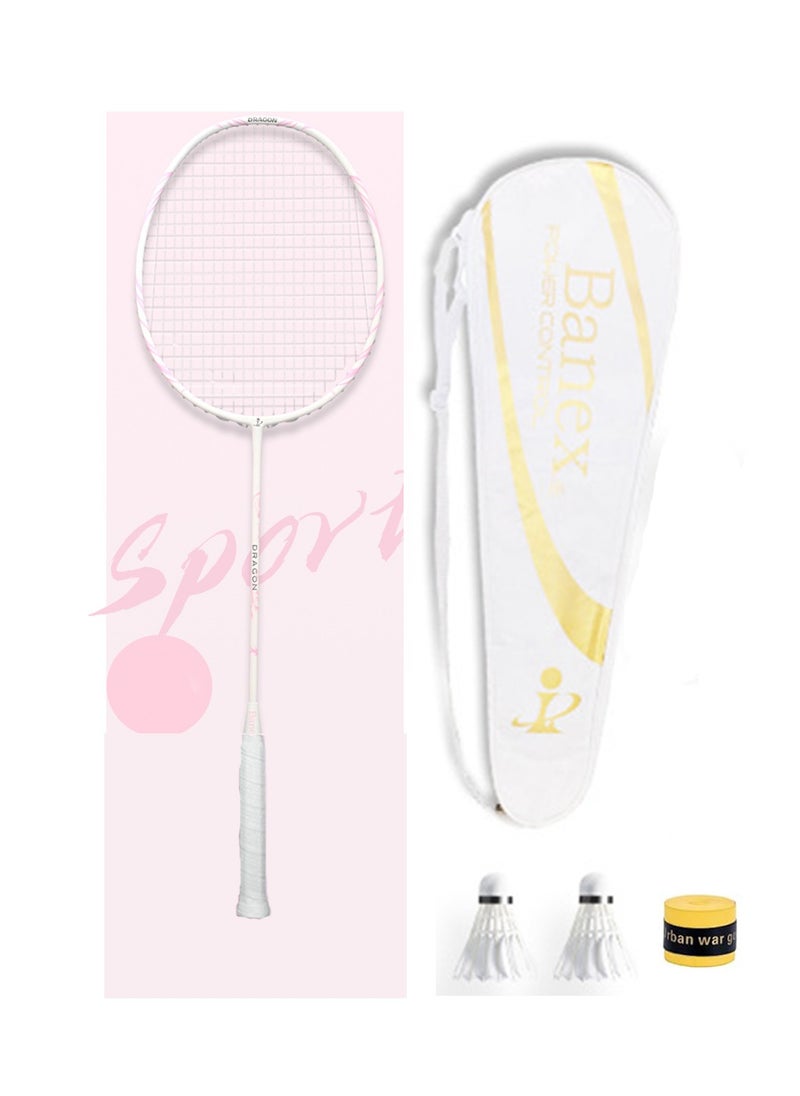 Generic 1-Piece Badminton Racquet Set Pink Carbon Fiber Lightweight 77 Grams 25 LBS Tension Professional Racquet For Outdoor Sport With 2 Shuttlecocks 1 Replacement Racket Grip Tape 1 Random-colored Carry Bag  - Image 1