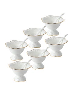 Life Smile LIFE SMILE 6 Pieces Ice Cream Bowl  with Spoon Set ,Gold Line White Round Serving Soup Bowls for Kitchen  - Image 1