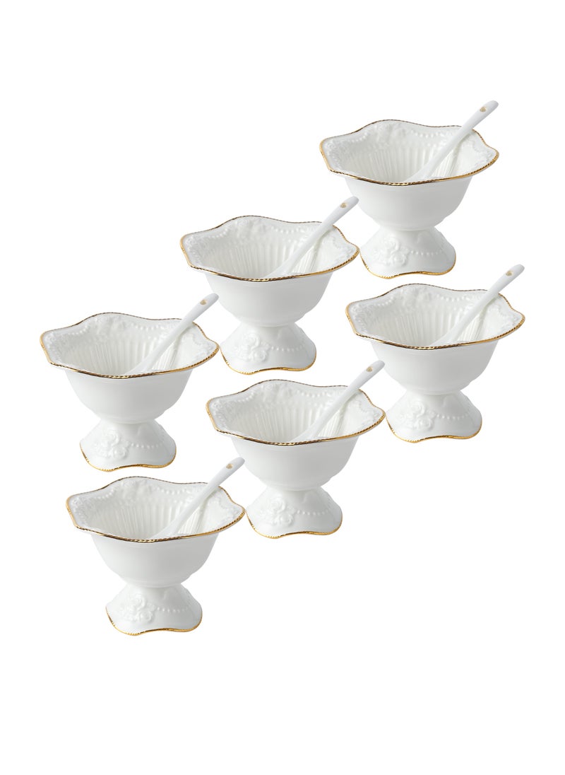 Life Smile LIFE SMILE 6 Pieces Ice Cream Bowl  with Spoon Set ,Gold Line White Round Serving Soup Bowls for Kitchen  - Image 1