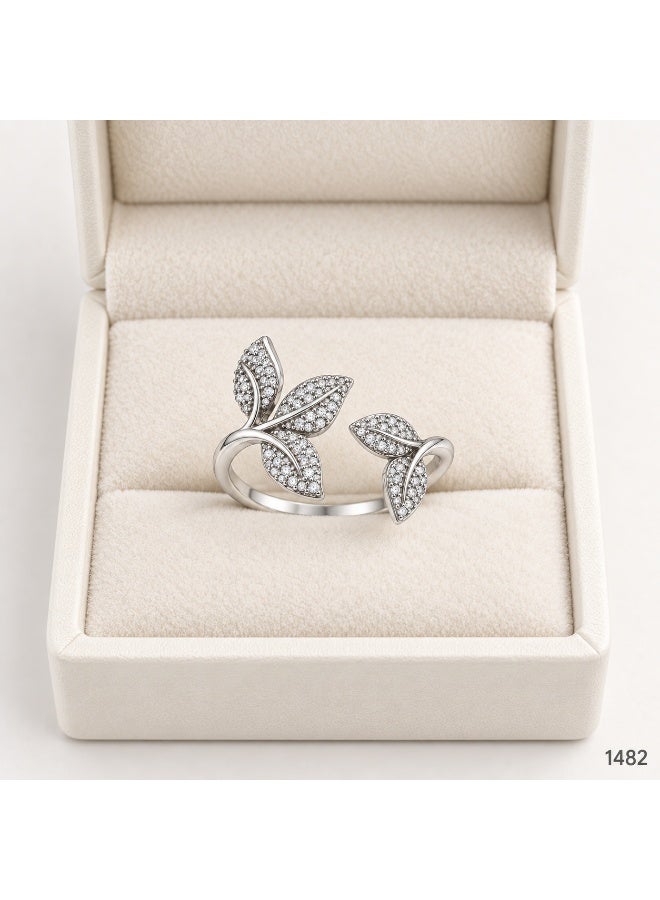 3Diamonds Platinum & Rhodium Plated Leaf Zircon Open Ring for Women - Image 3