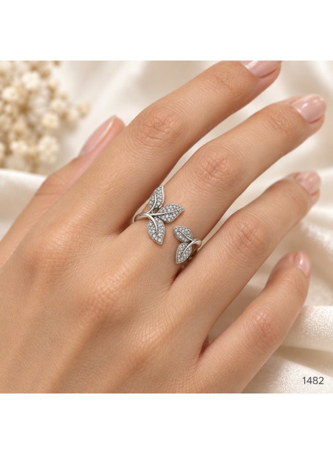 3Diamonds Platinum & Rhodium Plated Leaf Zircon Open Ring for Women - Image 1