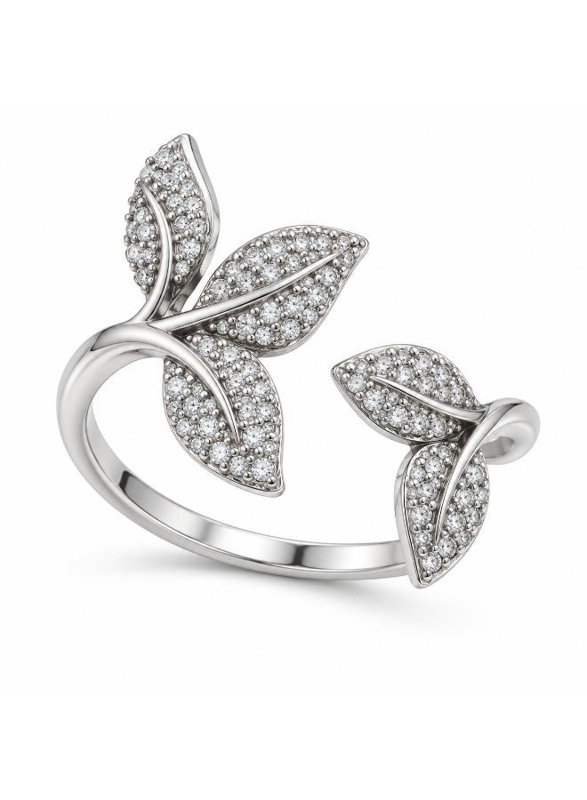 3Diamonds Platinum & Rhodium Plated Leaf Zircon Open Ring for Women - Image 2