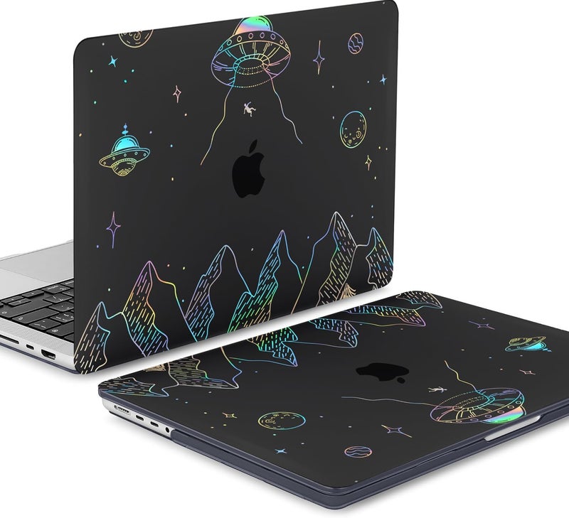 KEROM Clear Black Case for MacBook Air 13 inch 2021-2018 M1 A2337 A2179 A1932, Plastic Hard Shell Case & Keyboard Cover for MacBook Air 13.3 inch, Planet - Image 1