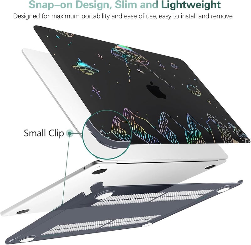 KEROM Clear Black Case for MacBook Air 13 inch 2021-2018 M1 A2337 A2179 A1932, Plastic Hard Shell Case & Keyboard Cover for MacBook Air 13.3 inch, Planet - Image 5