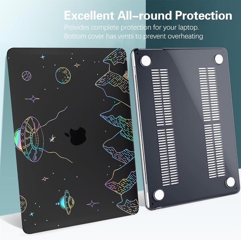 KEROM Clear Black Case for MacBook Air 13 inch 2021-2018 M1 A2337 A2179 A1932, Plastic Hard Shell Case & Keyboard Cover for MacBook Air 13.3 inch, Planet - Image 4
