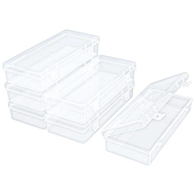 Thintinick 6 Pack Rectangular Clear Plastic Storage Containers Box with Hinged Lid for Beads and Other Small Craft Items (6.1 x 2.56 x 1.18 inch)