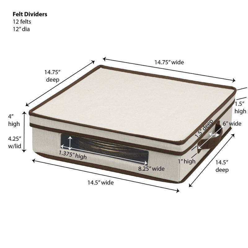Household Essentials Charger Plate Storage Box, Holds 12 Charger Plates with Felt Protectors, Windowed Clear Front Panel, Sturdy Siding with Handles, Fully Removable Lid, Perfect for Parties and Holidays - Image 2