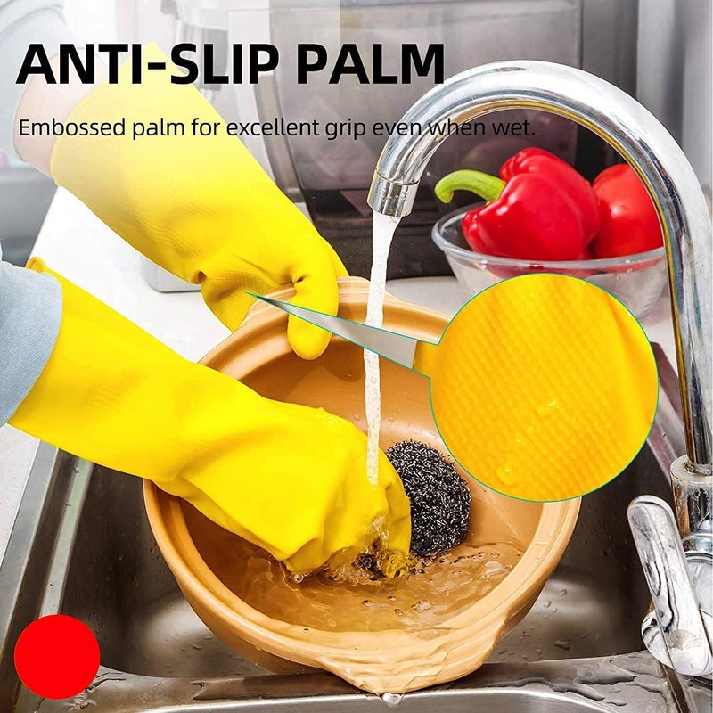 Ekon Combo Of 4 Latex Non Slip Multipurpose Heavy Duty Reusable Safety Rubber Hand Gloves For Chemical Resistance Protective Lab Gardening Industrial Building Construction Agriculture Work Yellow - Image 2