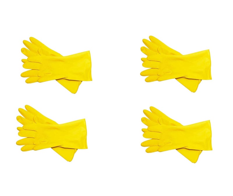 Ekon Combo Of 4 Latex Non Slip Multipurpose Heavy Duty Reusable Safety Rubber Hand Gloves For Chemical Resistance Protective Lab Gardening Industrial Building Construction Agriculture Work Yellow - Image 1