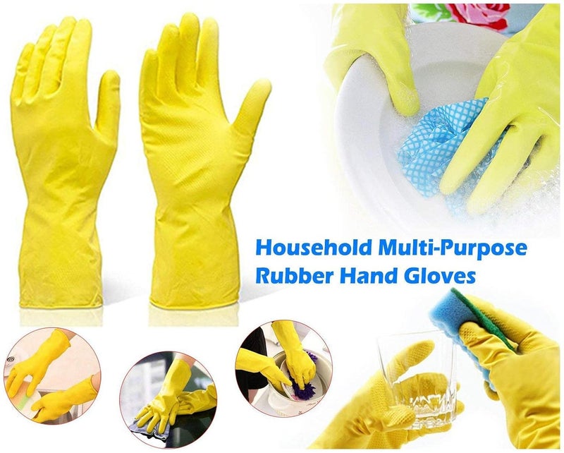 Ekon Combo Of 4 Latex Non Slip Multipurpose Heavy Duty Reusable Safety Rubber Hand Gloves For Chemical Resistance Protective Lab Gardening Industrial Building Construction Agriculture Work Yellow - Image 5
