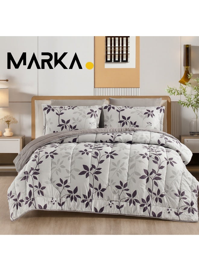 ماركه  مفرش سرير نفرين 6 قطع وجهين (مشجر/سادة) من المايكروفايبر الفاخر – تصميم أنيق يمنحك لمسة فخامة وراحة منعشة بمقاس 230×250 سم" - Image 1