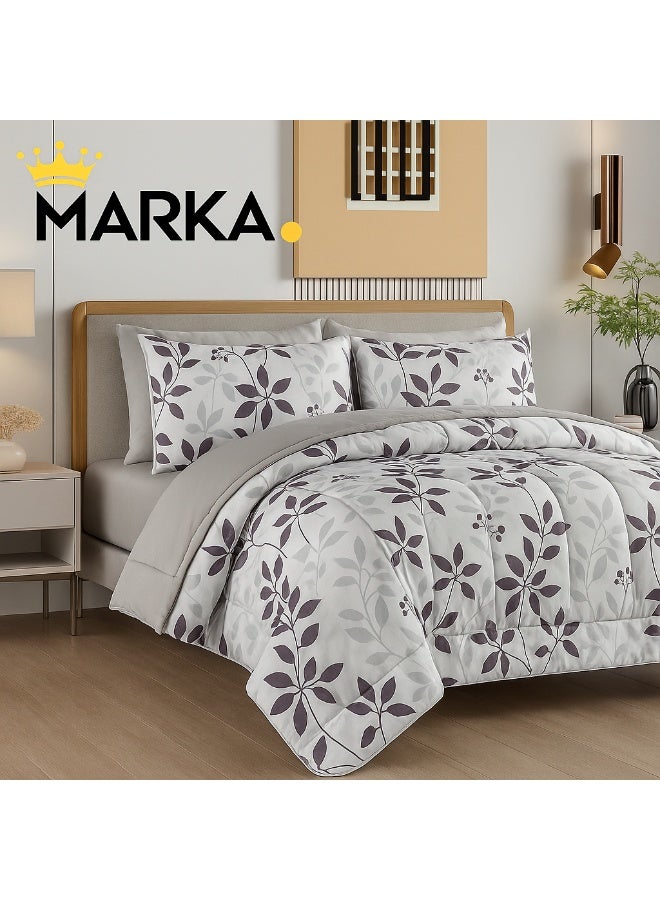 ماركه  مفرش سرير نفرين 6 قطع وجهين (مشجر/سادة) من المايكروفايبر الفاخر – تصميم أنيق يمنحك لمسة فخامة وراحة منعشة بمقاس 230×250 سم" - Image 2