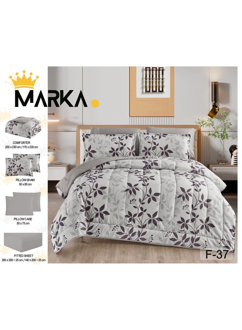 ماركه  مفرش سرير نفرين 6 قطع وجهين (مشجر/سادة) من المايكروفايبر الفاخر – تصميم أنيق يمنحك لمسة فخامة وراحة منعشة بمقاس 230×250 سم" - Image 3