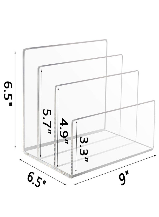 Tasybox Acrylic File Holder, Clear File Sorter Desk File Organizer 3 Sections Office Desktop Rack 9" x 6.5" x 6.5" - Image 2