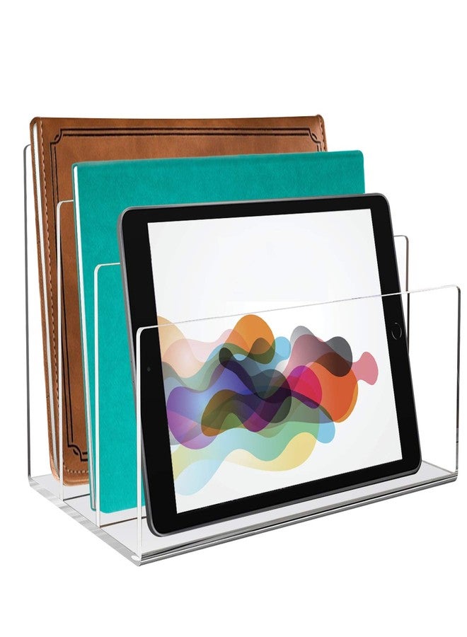 Tasybox Acrylic File Holder, Clear File Sorter Desk File Organizer 3 Sections Office Desktop Rack 9" x 6.5" x 6.5" - Image 1