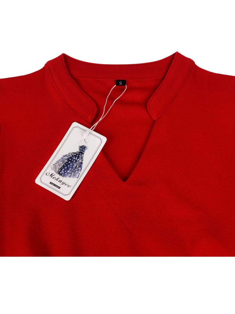 Mokayee Red Dress Womens Valentines Day Summer V Neck Short Sleeve Semi-Formal A-line Fit and Flare Cocktail Vintage Church Casual Business Office Cute Interview Teacher Easter Work Dresses with Pockets XL - Image 2