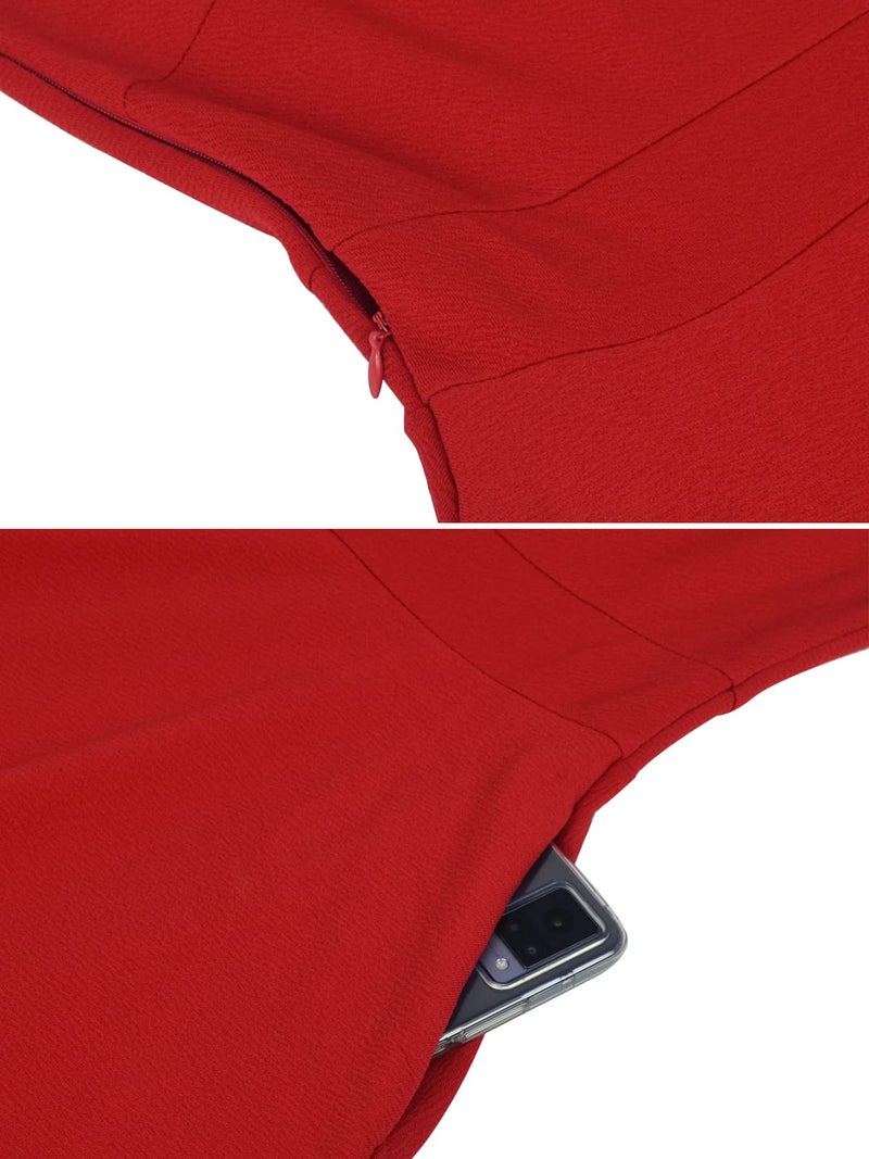 Mokayee Red Dress Womens Valentines Day Summer V Neck Short Sleeve Semi-Formal A-line Fit and Flare Cocktail Vintage Church Casual Business Office Cute Interview Teacher Easter Work Dresses with Pockets XL - Image 3