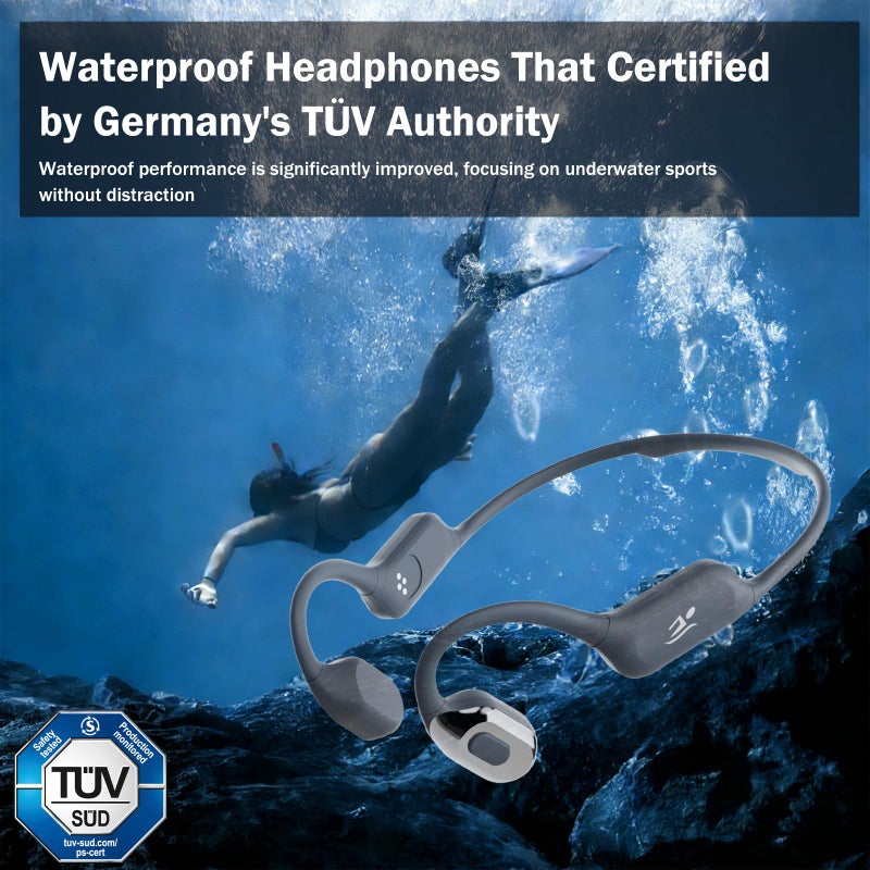 MARLALL Swimming Bone Conduction Headphones with Night Safety Light, IP68 Waterproof 32G MP3 Memory, Soft Silicone Underwater Headphones,Submersible Sport Earbuds/Earphone for Swimming Diving-Platinum Silver - Image 2
