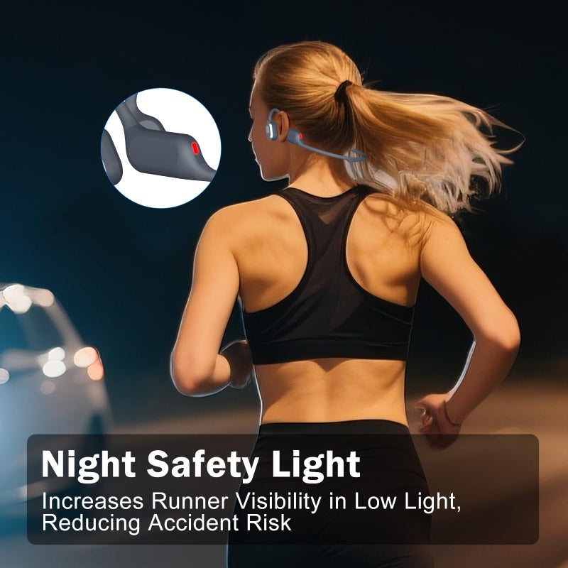 MARLALL Swimming Bone Conduction Headphones with Night Safety Light, IP68 Waterproof 32G MP3 Memory, Soft Silicone Underwater Headphones,Submersible Sport Earbuds/Earphone for Swimming Diving-Platinum Silver - Image 4