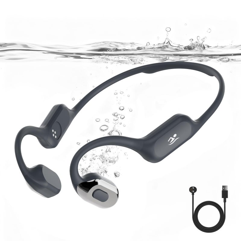 MARLALL Swimming Bone Conduction Headphones with Night Safety Light, IP68 Waterproof 32G MP3 Memory, Soft Silicone Underwater Headphones,Submersible Sport Earbuds/Earphone for Swimming Diving-Platinum Silver - Image 1