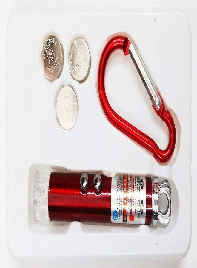 GR DESIGN® 3 in 1 Laser Pointer,Laser Torch with Emergency Hazard LED Light and Key Chain Hook (Red) with 3 Button Size Cells (Pack of 1) - Image 1