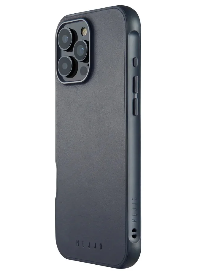 Mujjo Luxury iPhone 16 Pro Max Steel Blue Leather Shield Case with MagSafe,