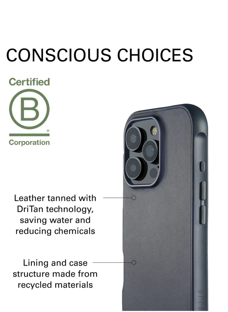 Mujjo Luxury iPhone 16 Pro Max Steel Bl Dark Grey Leather Shield Case with MagSafe