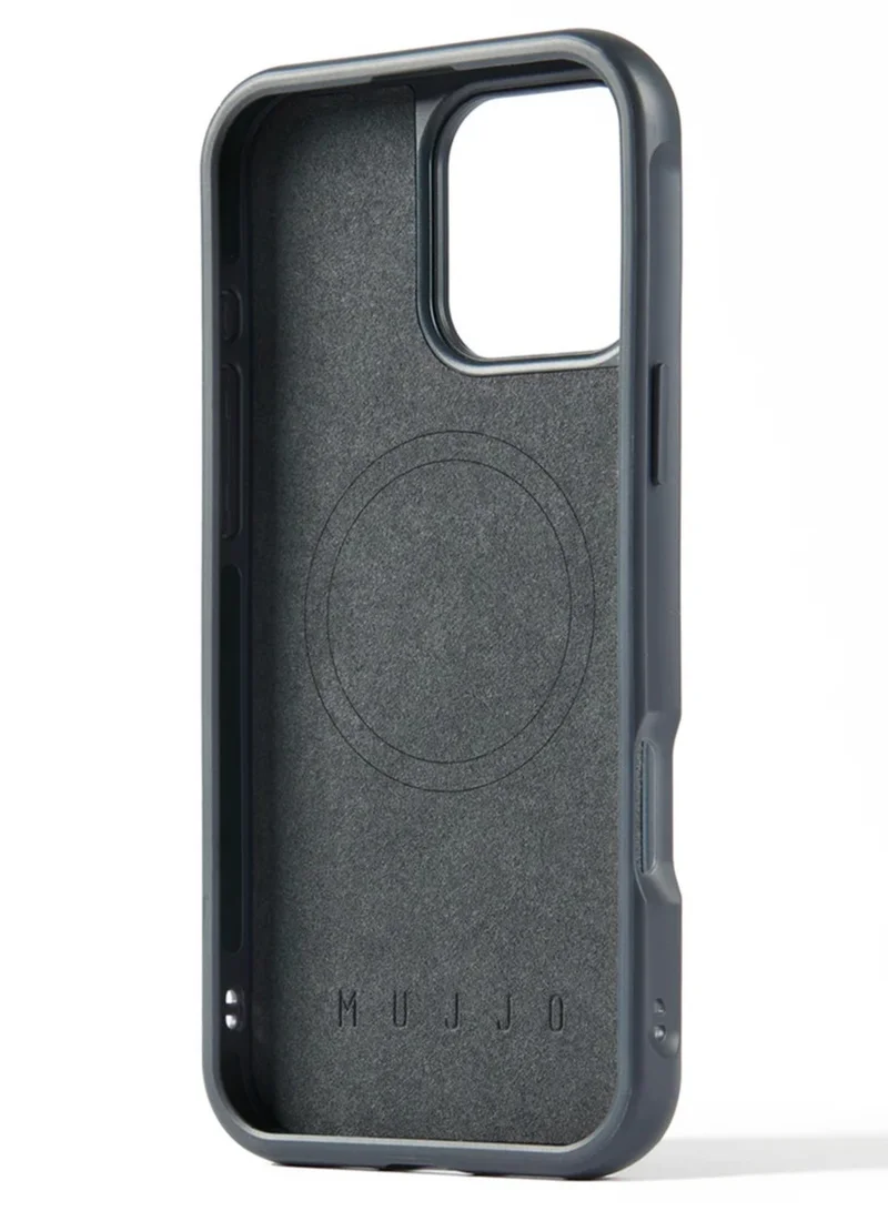 Mujjo Luxury iPhone 16 Pro Max Steel Bl Dark Grey Leather Shield Case with MagSafe