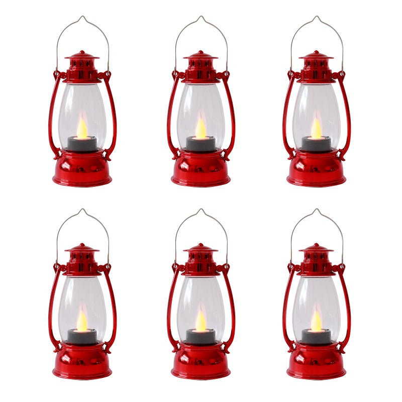 Reperla Christmas Mini Lanterns 6Pcs LED Small Lanterns Indoor Red Lanterns Decorative Outdoor Hanging Lantern Decorative Candle Lanterns Farmhouse Decor for Weddings Party Halloween Xmas Decor