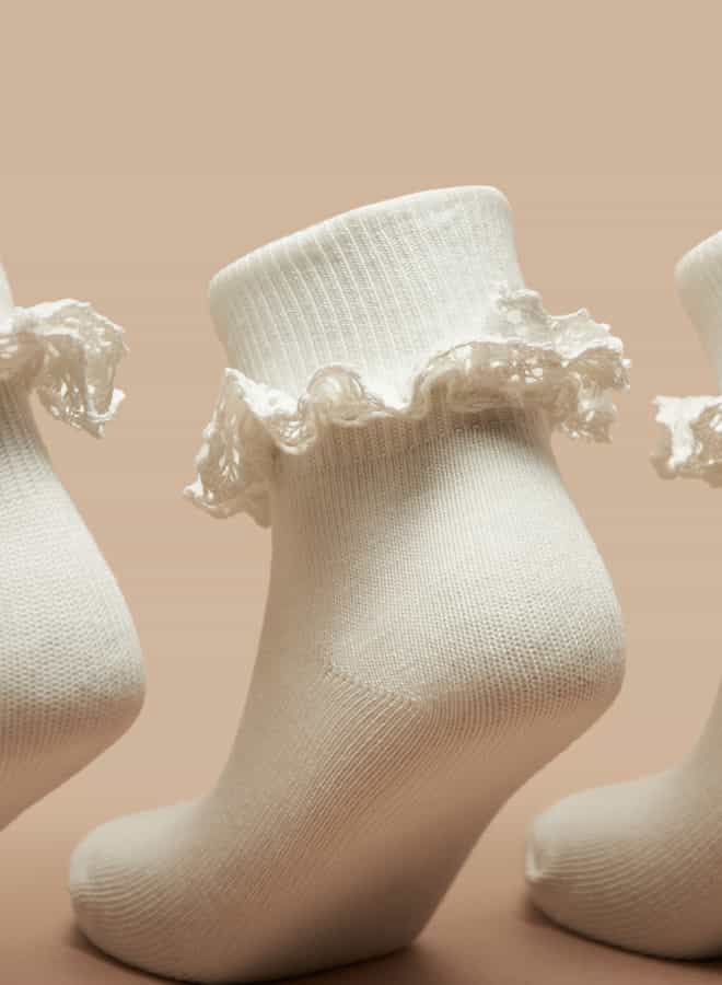Little Missy Girls Ruffle Detail Ankle Length Socks - Set of 3 - Image 2