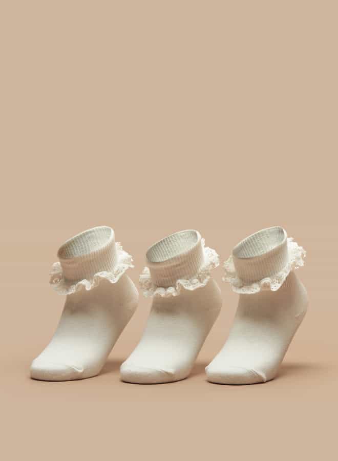 Little Missy Girls Ruffle Detail Ankle Length Socks - Set of 3 - Image 1
