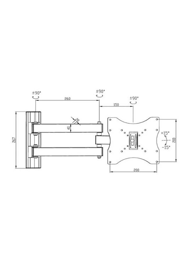 Skill Tech SH 32P Swivel TV Wall Mount for 14"-43" Screens, VESA 200x200, Wall Profile 70mm–405mm, Max Load 35kg – Black  - Image 3